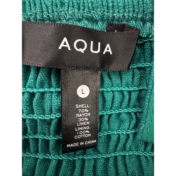 Aqua Green‎ Midi Dress Women's L Square Neck Tie Front Rayon Linen Blend - Picture 8 of 9